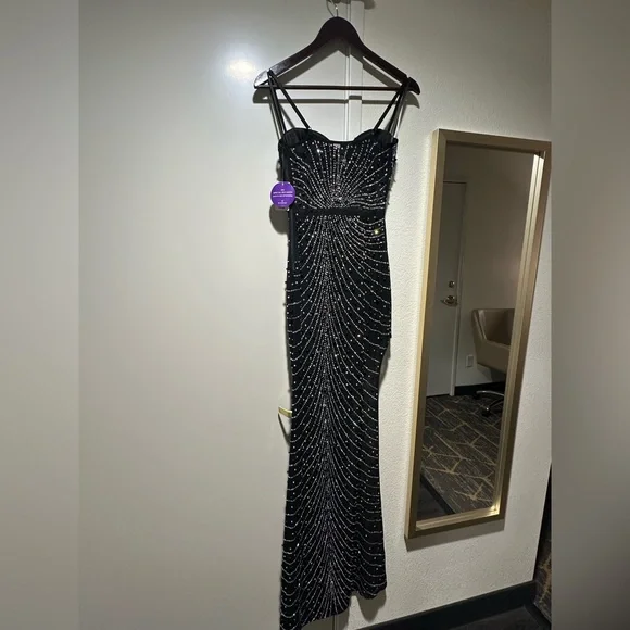 Windsor Black and Silver Beaded Prom Dress Iridescent Rhinestone winter formal S - Picture 4 of 9